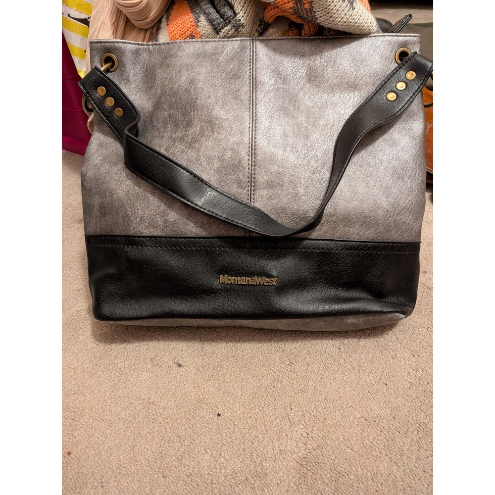 Montana West Select Silver Black Vegan Leather Hobo Shoulder Bag Metallic Purse